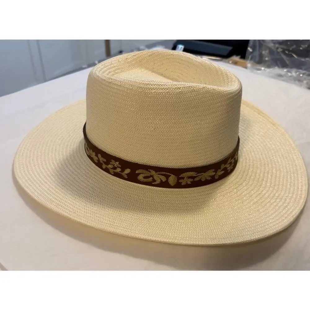 Wyeth Remy Straw Fedora in Cream with Floral / Hawaiian embroidered band